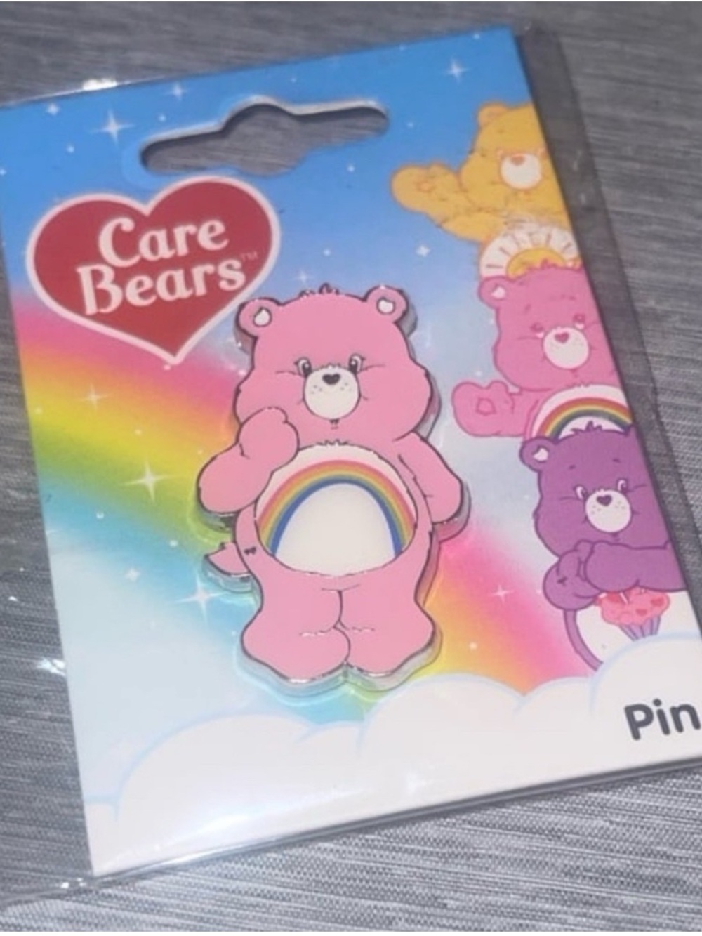 Care Bears Pink Bear Enamel Pin with Rainbow